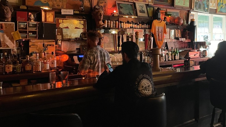 Interior of Old Town Ale House showing bar.