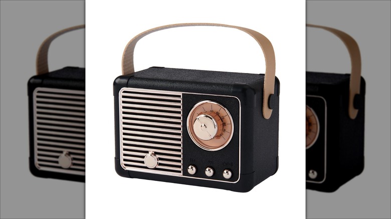 A retro-style Bauhn bluetooth speaker from Aldi