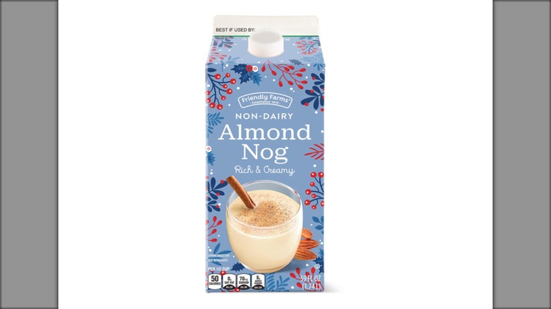 A carton of Friendly Farms almond nog from Aldi
