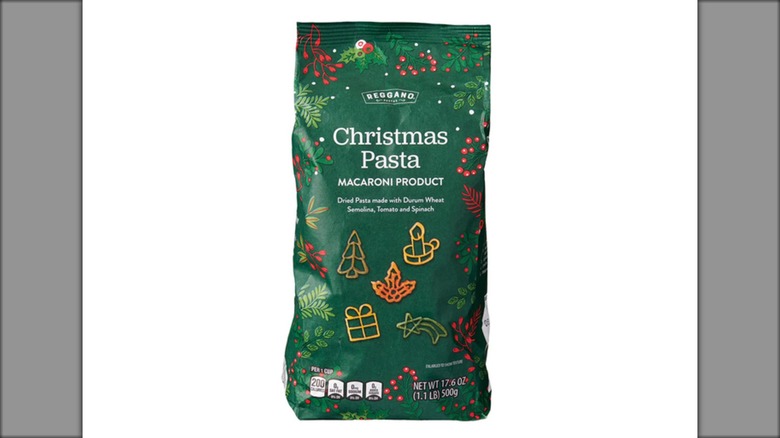 A bag of Reggano Christmas-themed pasta from Aldi