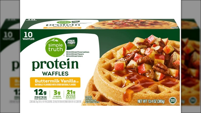 protein waffles in green box with fruit