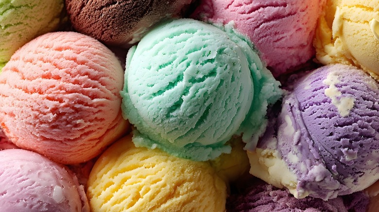 colorfuls scoops of assorted ice cream