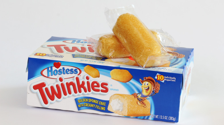 Twinkies sit atop a Hostess box