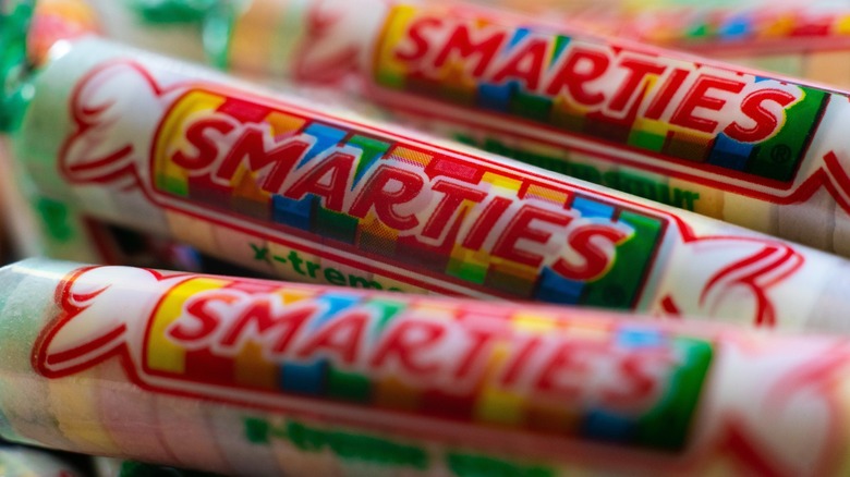 smarties in a plastic wrapper