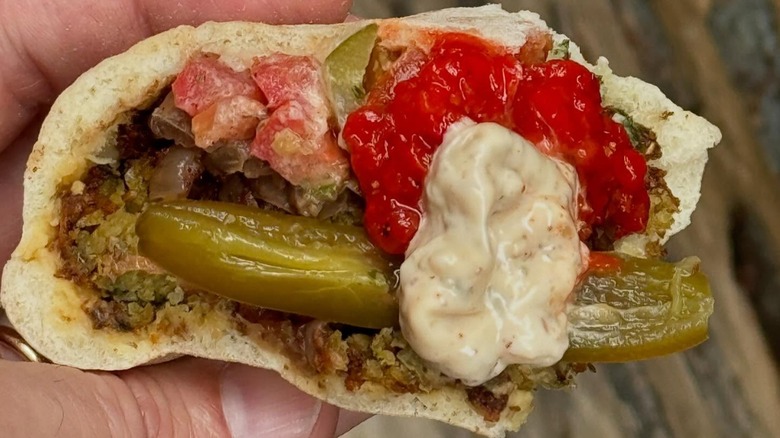 Falafel and toppings in pita from Ragadan