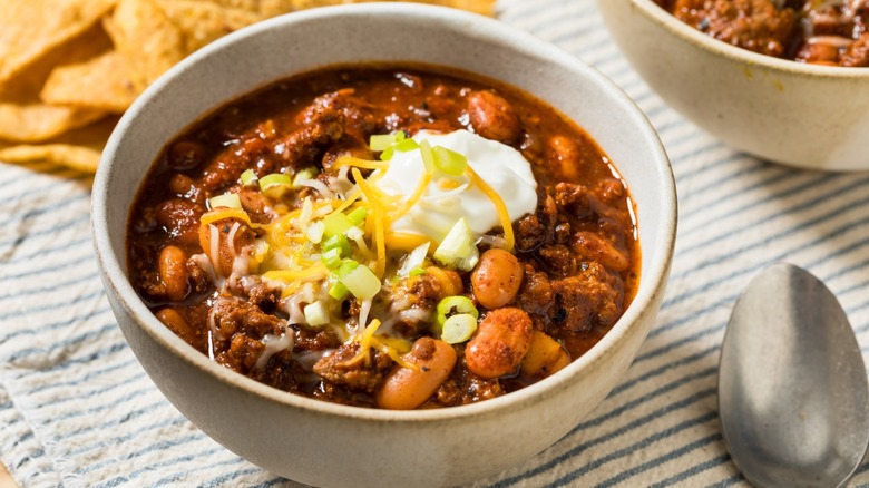 bowl of meaty chili with beans