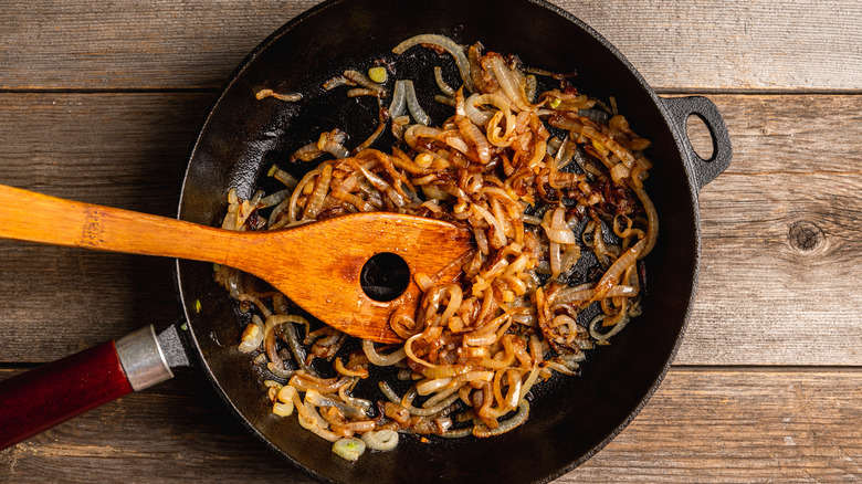 Caramelized onions in a pan