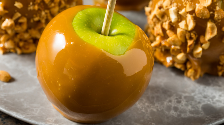 Green apple with caramel