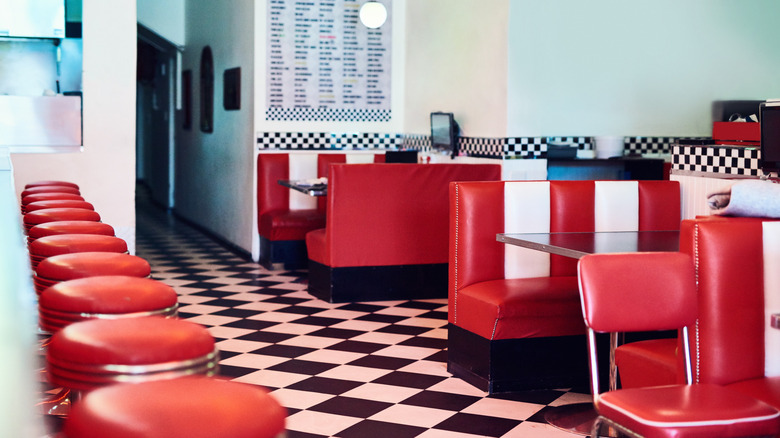 Interior of empty retro diner.