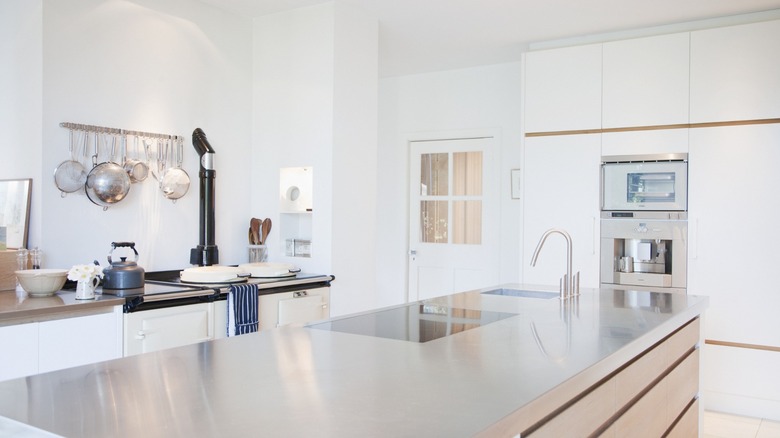 modern kitchen with stainless steel island