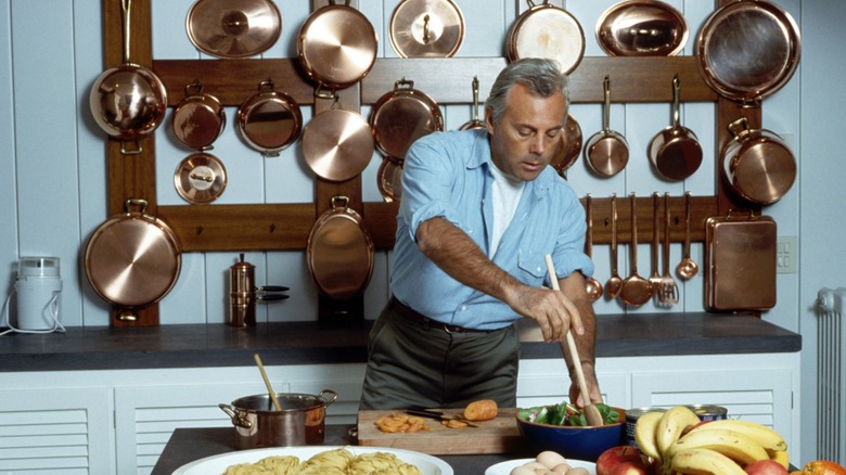 man cooking in 1980s kitchen