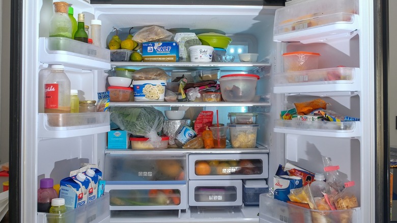 Fridge full of unorganized foods