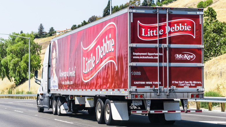 Little Debbie branded truck driving on the freeway