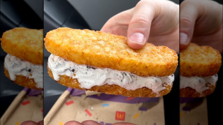 A hash brown ice cream sandwich