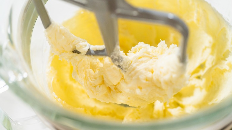Butter and other ingredients mixed in stand mixer