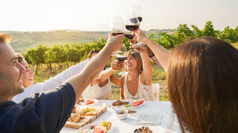table of friends dining in italy