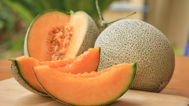 Whole and sliced Japanese melon