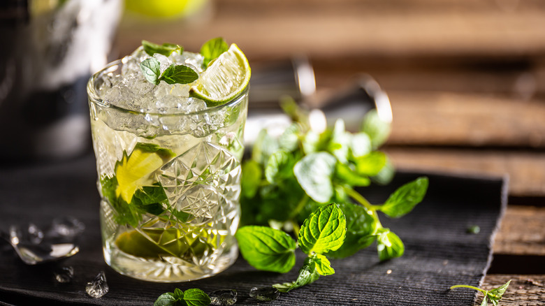 fresh mint next to glass of mojito