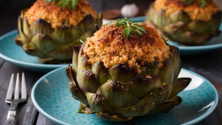 italian stuffed artichokes on small plates