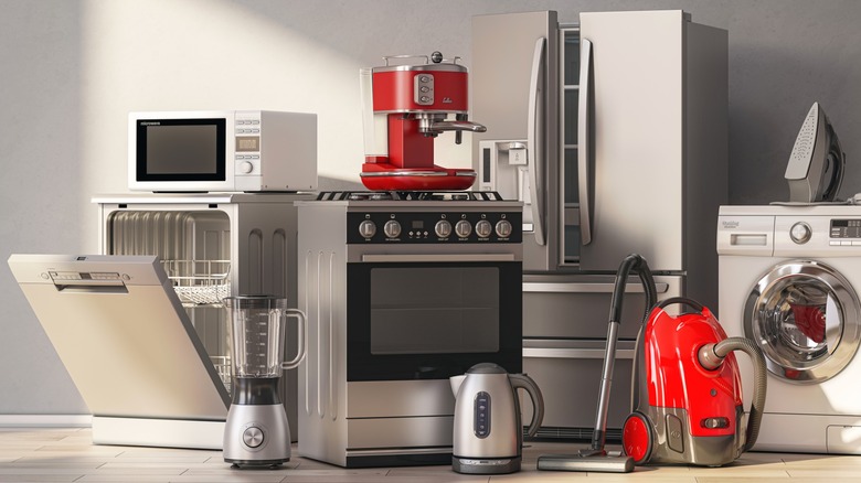 Various kitchen appliances on wood floor
