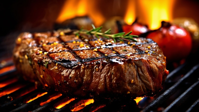 Grilled steak and vegetables