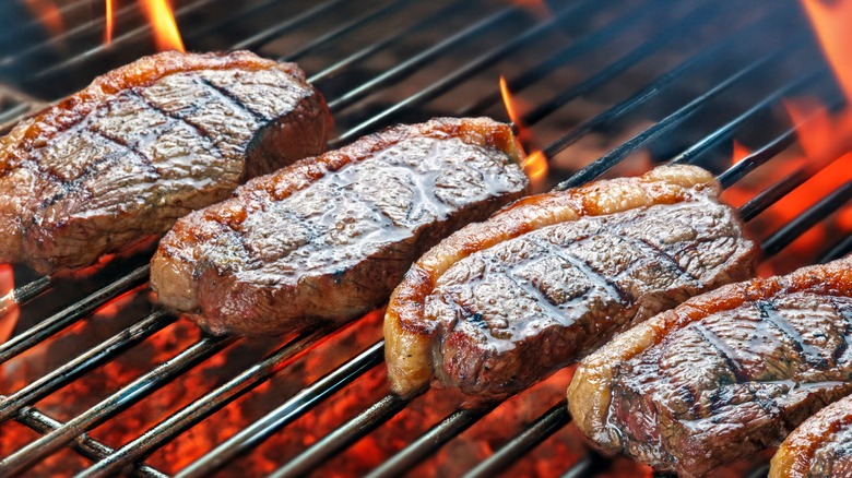 Steaks on the grill.