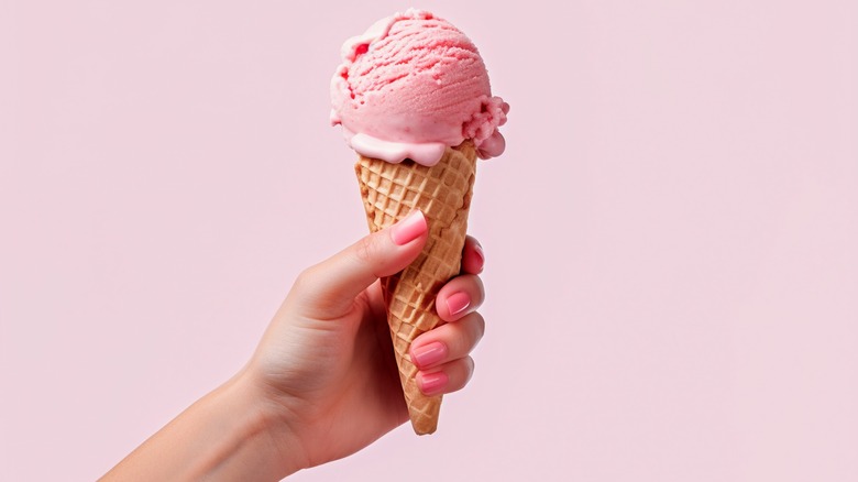 pink ice cream in a cone