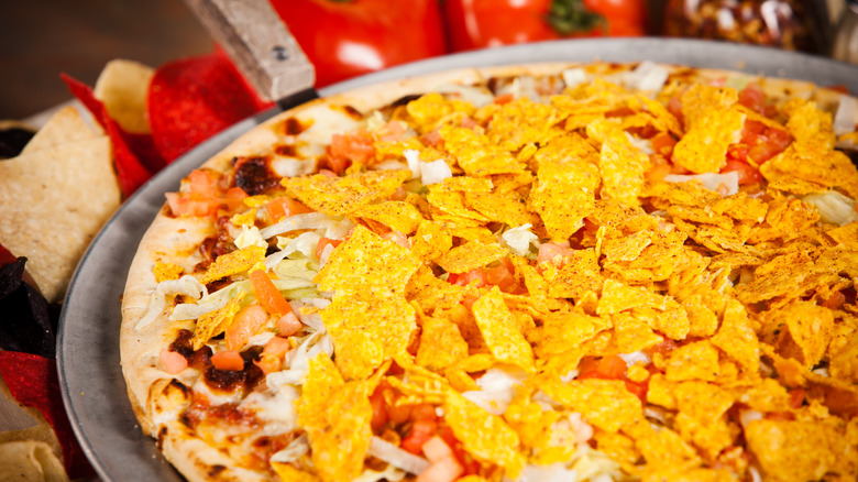 Close-up of taco pizza