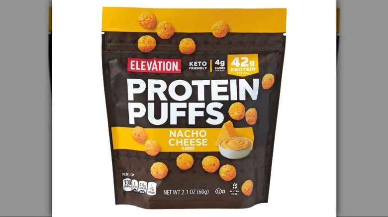 A bag of Elevation Nacho Cheese Protein Puffs