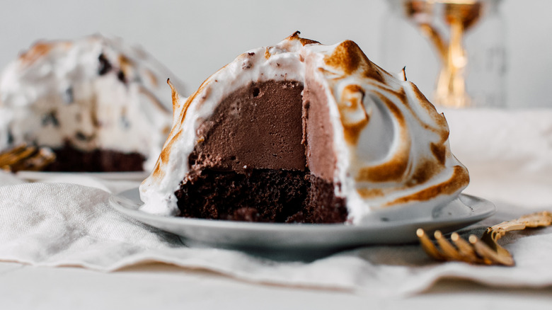 baked alaska with slice removed