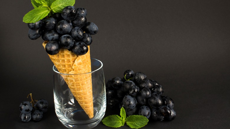 ice cream cone filled with grapes