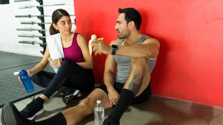 people eating snacks at the gym