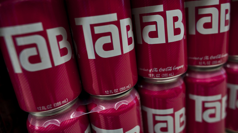 Cases of TaB soda stocked in refrigerator