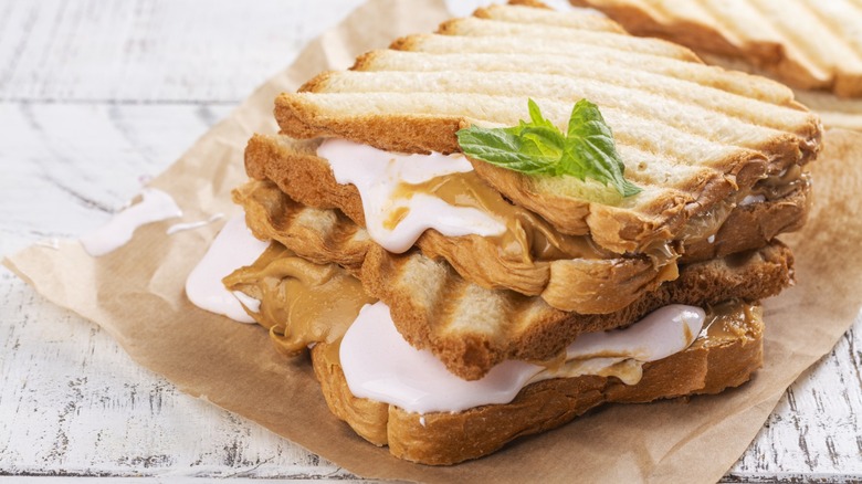 toasted fluffernutter sandwich with oozing marshmallow cream