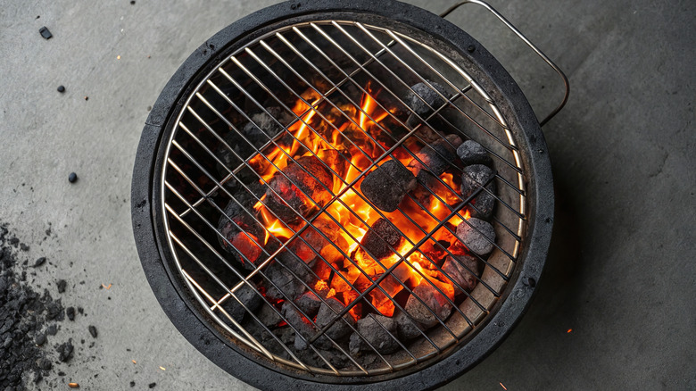 Top-down view of a charcoal grill