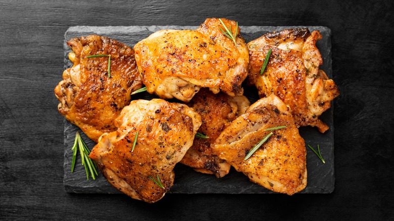 skin-on chicken thighs baked with herbs