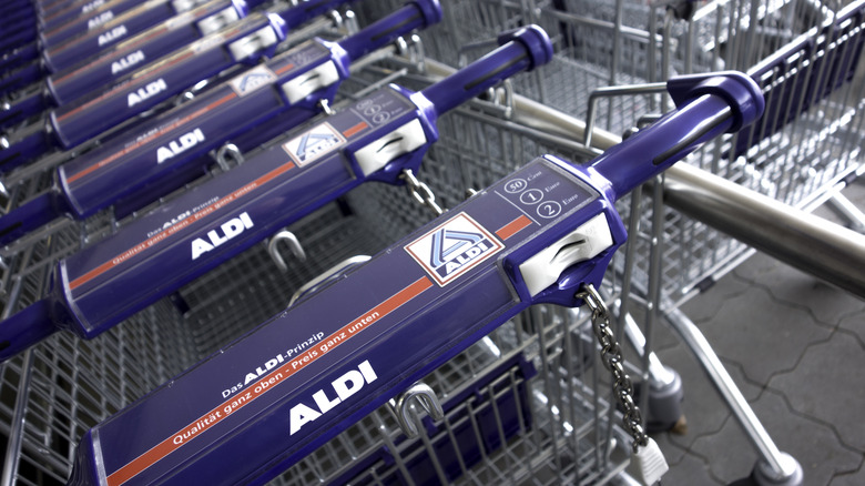 Closeup of Aldi shopping carts