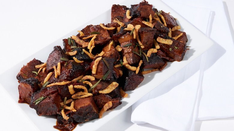 Bourbon Cherry Brisket Burnt Ends on white background