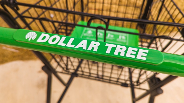 close up of dollar tree shopping cart handle