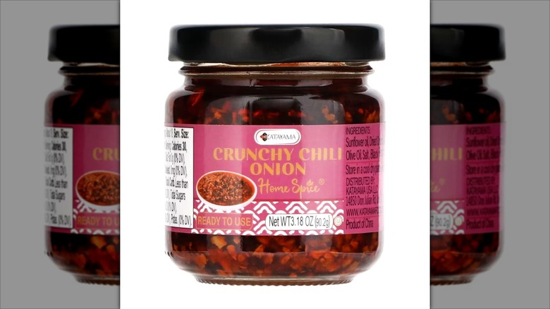 dollar tree chili crisp jar with pink label
