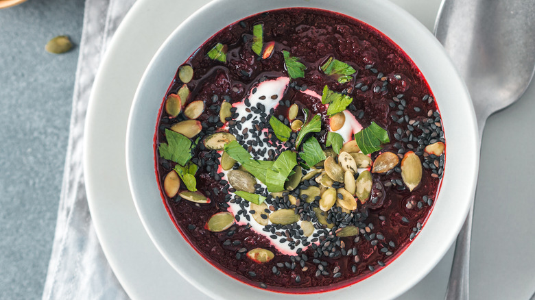 Soup topped with pepitas