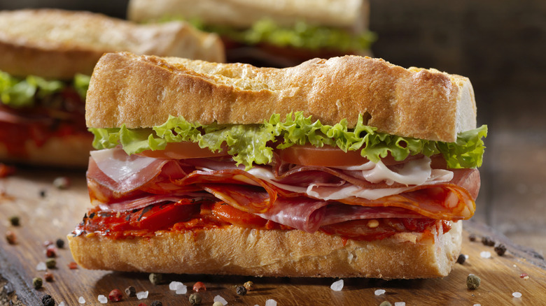 Close up of an Italian sub sandwich