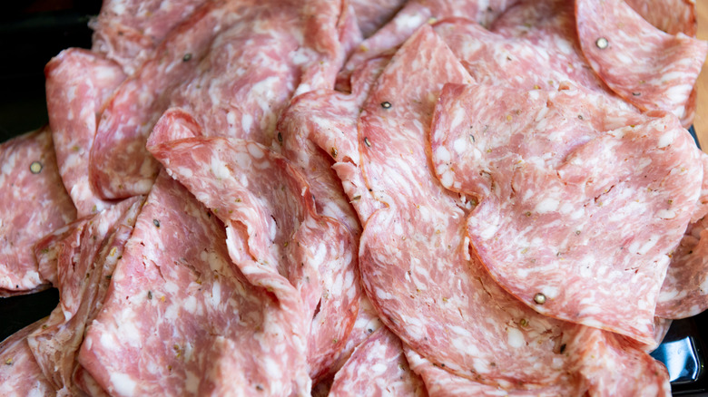 Slices of finocchiona salami