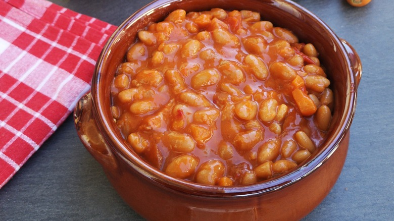 baked beans in ceramic crock