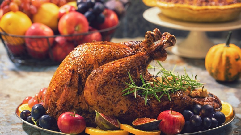 golden roasted turkey laden with fruit