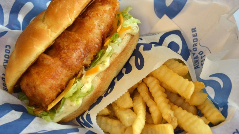 cod sandwich and fries at culver's