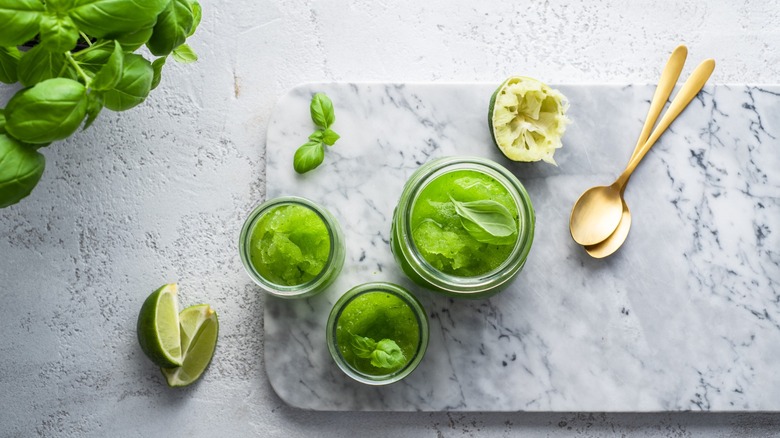 basil and lime slushies in glasses