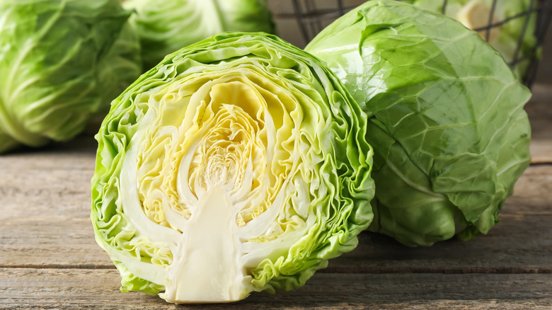 Fresh cabbage on a wooden table