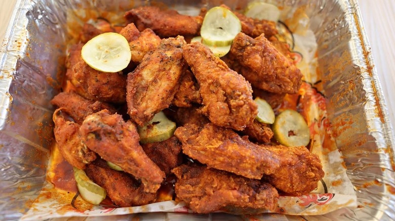 A tray of fried chicken from Eugene's Hot Chicken