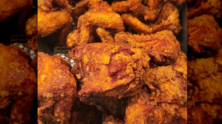 A close-up of fried chicken from Walt's Chicken Express